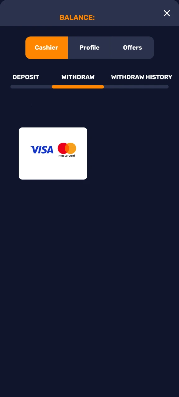 Select a withdrawal method available on the Basswin platform.